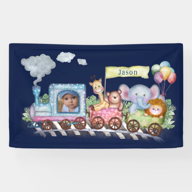 Train cute photo watercolor banner (Horizontal)