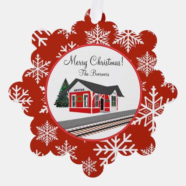 Train Depot Drawing Paper Ornament Gift Card (Front)
