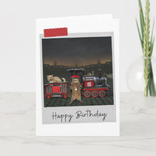Train Driver Cat Funny Birthday Card