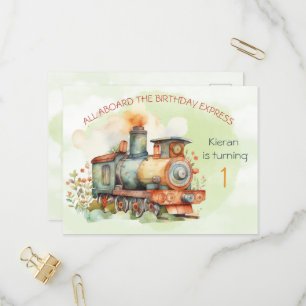 Train Engine Boy 1st. Birthday Invitation postcard