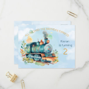 Train Engine Boy 2nd. Birthday Invitation postcard