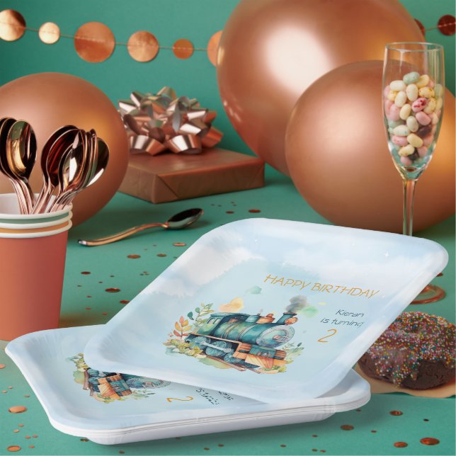 Train Engine Boy 2nd.  Birthday  Paper Plate (Multi)