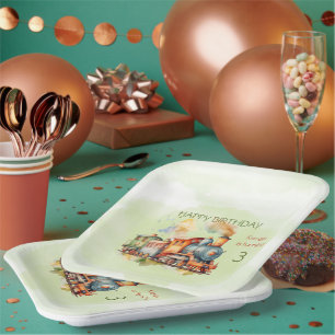 Train Engine Boy 3rd.  Birthday Paper Plate