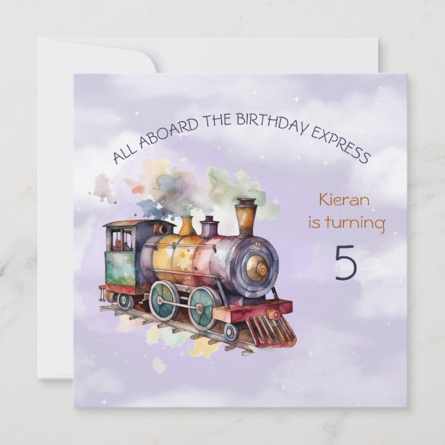 Train Engine Boy 5th. Birthday Invitation (Front)