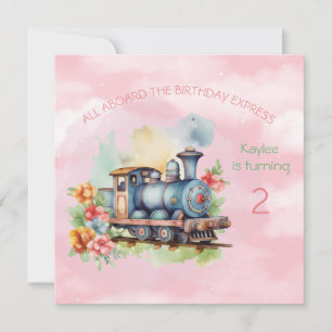 Train Engine Girl 2nd Birthday Invitation