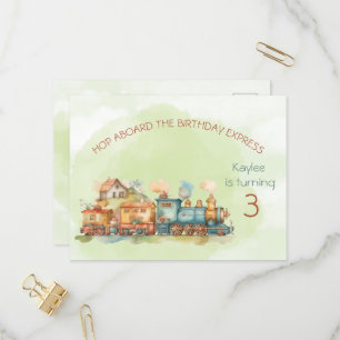 Train Engine Girl 3rd Birthday Invitation postcard