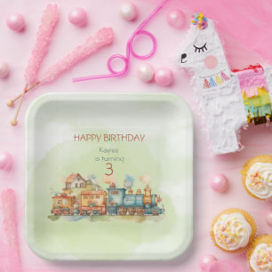 Train Engine Girl 3rd Birthday  Paper Plate