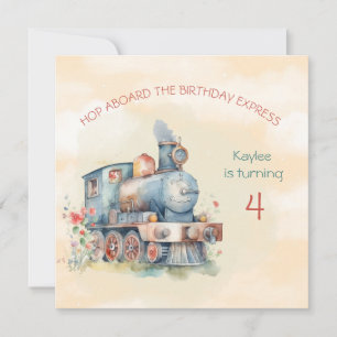 Train Engine Girl 4th Birthday Invitation