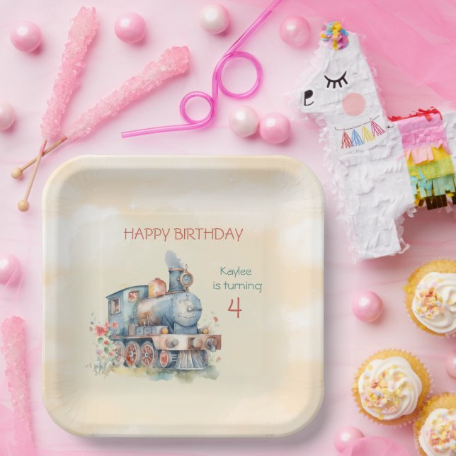 Train Engine Girl 4th Birthday  Paper Plate (Party)