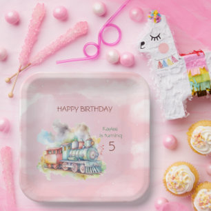 Train Engine Girl 5th.  Birthday  Paper Plate