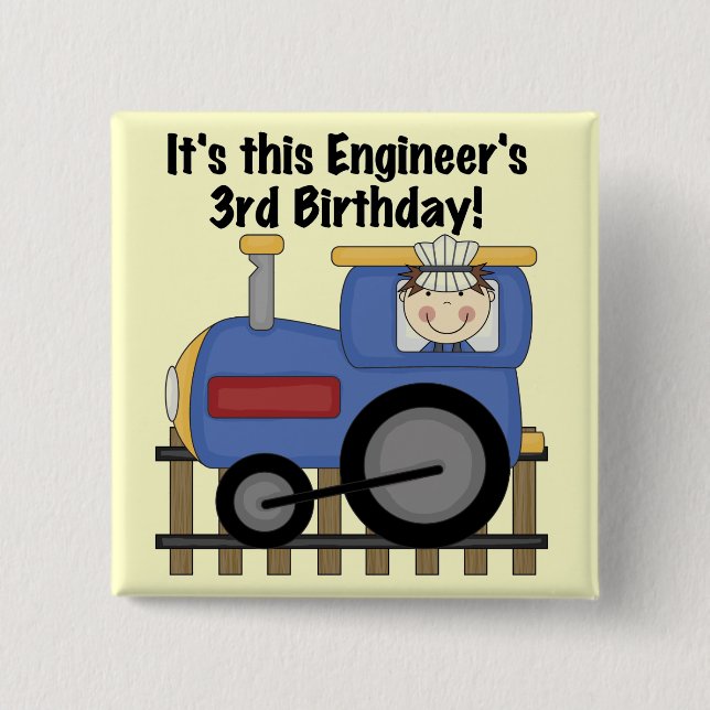 Train Engineer 3rd Birthday Tshirts and Gifts 15 Cm Square Badge (Front)
