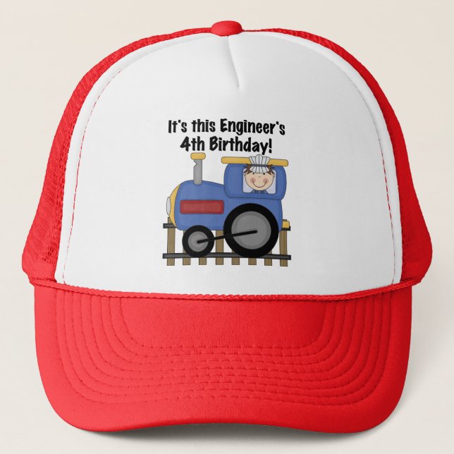 Train Engineer 4th Birthday Tshirts and Gifts Trucker Hat (Front)