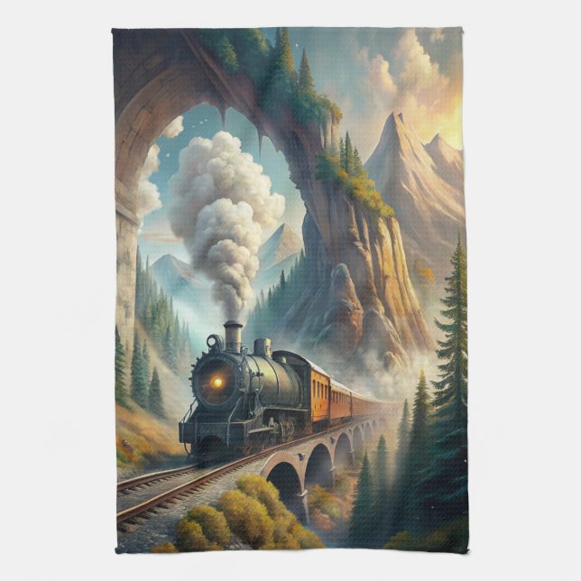 Train Fleece Blanket Tea Towel (Vertical)
