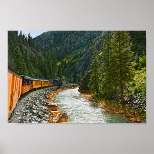 Train Following the Animas River, Colorado Poster