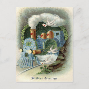 Train Forget Me Not Clover Dove Postcard