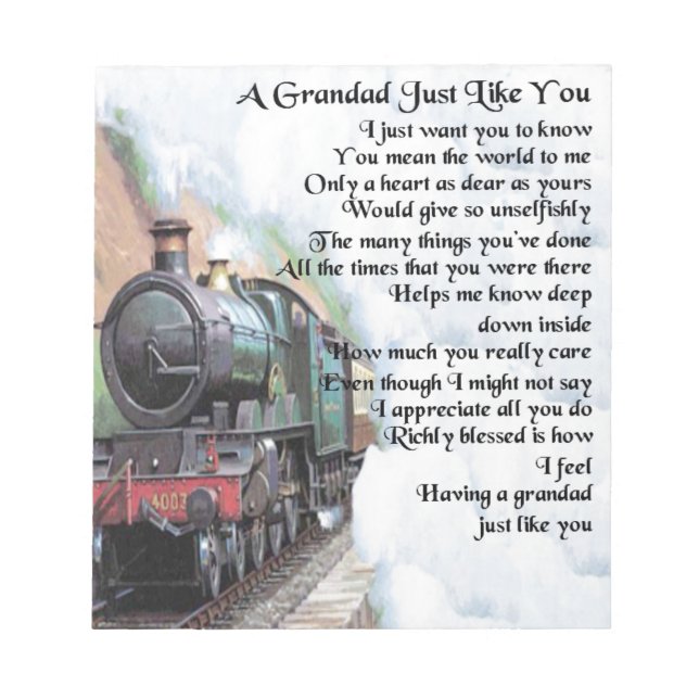Train - Grandad Poem Notepad (Front)