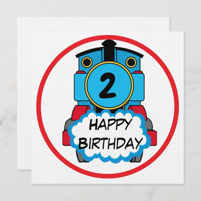 Train Happy Birthday round Sticker Invitation (Front/Back)