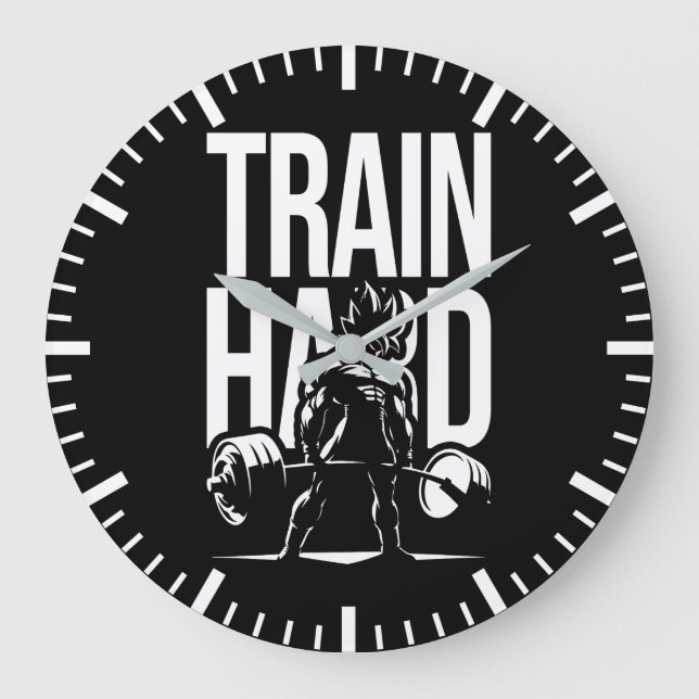 Train Hard - Anime Gym Workout Fitness Motivation Large Clock (Front)