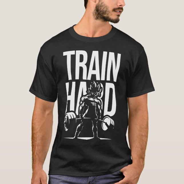 Train Hard - Anime Gym Workout Fitness Motivation T-Shirt (Front)