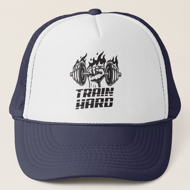 Train Hard Barbells Trucker Hat (Front)