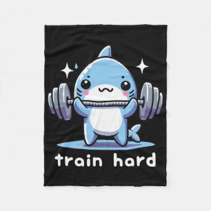 Train Hard Funny Shark Lifting Weights Dumbbells G Fleece Blanket