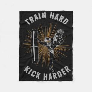 Train Hard Kick Harder Kickboxing Martial Arts Mma Fleece Blanket
