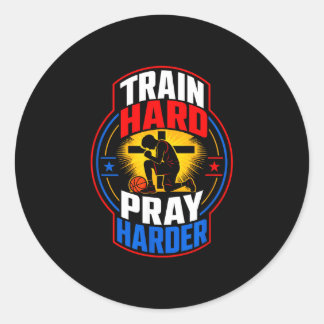 Train hard pray harder basketball youth  classic round sticker