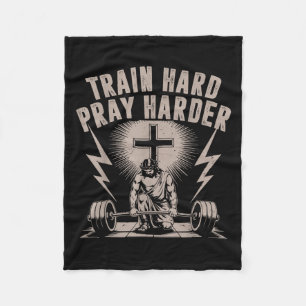 Train Hard Pray Harder Funny Christian Workout Gym Fleece Blanket