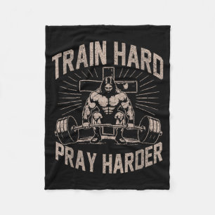 Train Hard Pray Harder Funny Christian Workout Gym Fleece Blanket
