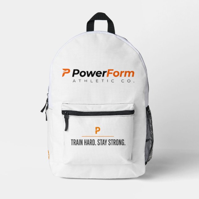 Train Hard Stay Strong White Athletic Backpack  (Front)