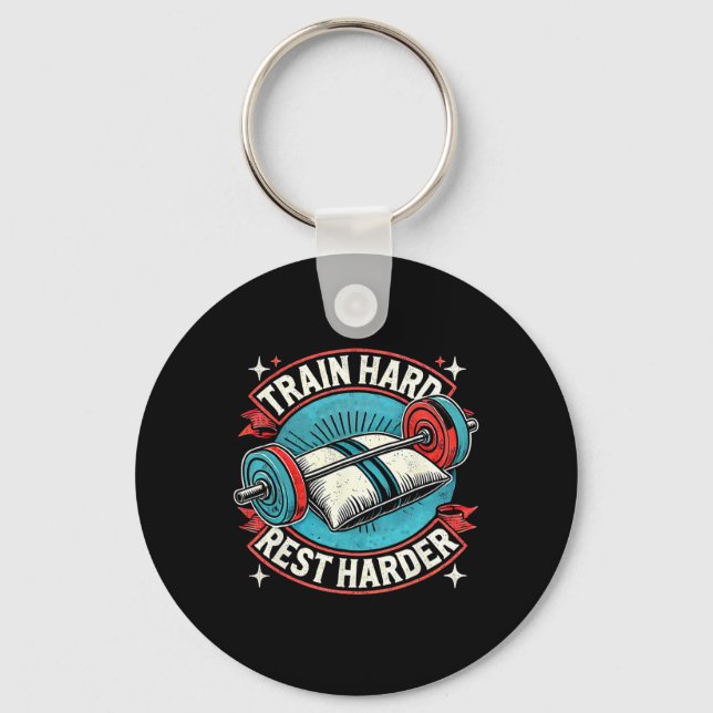 Train Hart Rest Harder Barbell Bodybuilding 1  Key Ring (Front)
