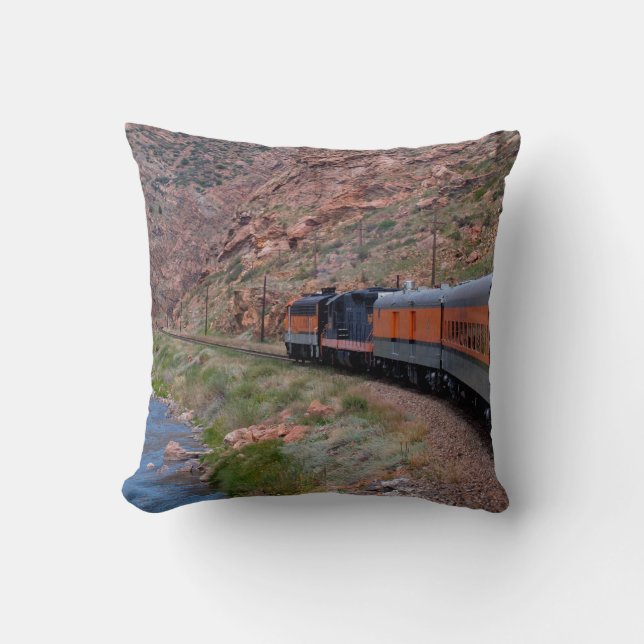 Train in a Canyon Beside a River Pillow (Front)