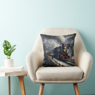 Train in Mountains Cushion