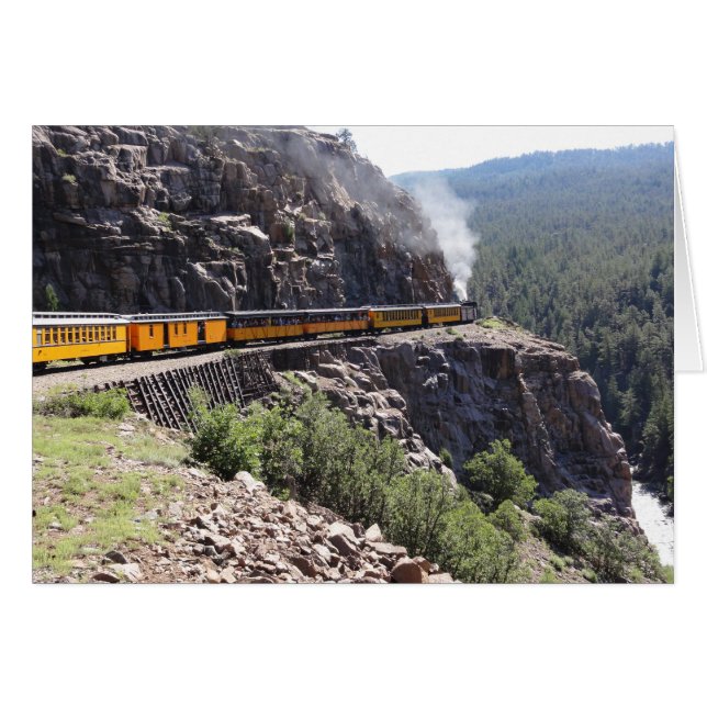 Train in Mountains with Cliff & River Photo Note (Front Horizontal)