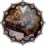 Train in Royal Gorge Vintage Ornament Photo Sculpture Decoration<br><div class="desc">Vintage train postcard showing the Royal Gorge Canyon in Colorado in 1914 reprinted on this beautiful Christmas ornament with Victorian trim.</div>