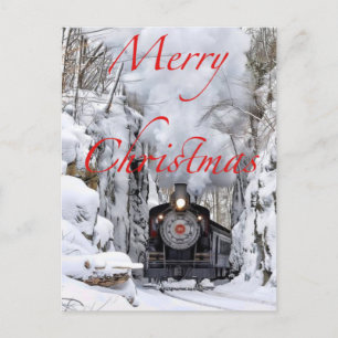 Train In Snow Merry Christmas Holiday Postcard