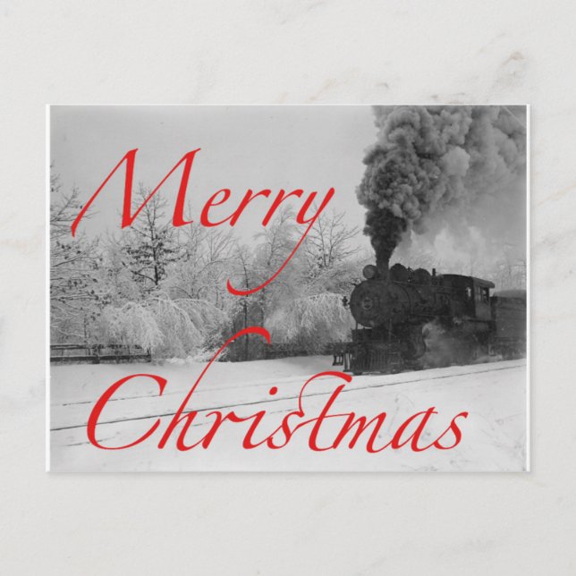 Train In Snow Merry Christmas Holiday Postcard (Front)