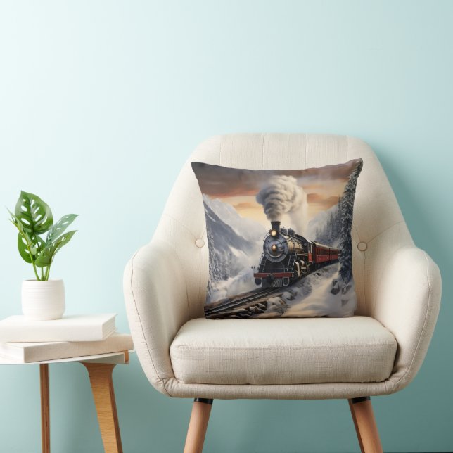 Train in Snowy Mountains Cushion (Chair)