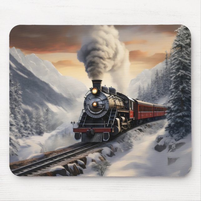 Train in Snowy Mountains Mouse Mat (Front)