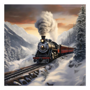 Train in Snowy Mountains Photo Print