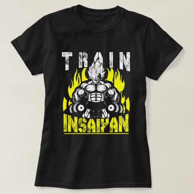 Train Insaiyan Anime Gym and Workout Motivational T-Shirt (Design Front)