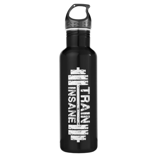 Train Insane - Barbell, Gym, Workout Inspirational 710 Ml Water Bottle (Front)