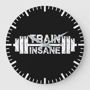 Train Insane - Barbell, Gym, Workout Inspirational Large Clock