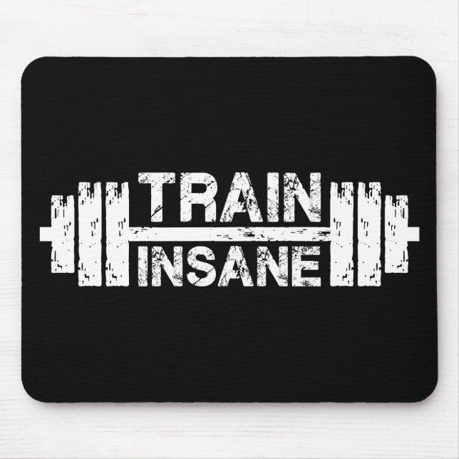 Train Insane - Barbell, Gym, Workout Inspirational Mouse Mat (Front)