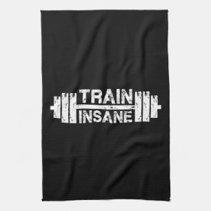 Train Insane - Barbell, Gym, Workout Inspirational Tea Towel