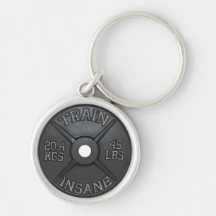 Train Insane (Barbell Plate) Workout Motivational Key Ring