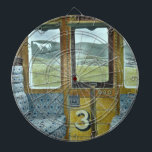 Train Landscape (by Eric Ravilious) Dartboard<br><div class="desc">This design features a painting by the British artist Eric Ravilious (1903–1942). It shows the interior of a vintage British train. Through the window can be seen the Uffington White Horse, a famous landmark of prehistoric Britain in Oxfordshire. The original painting was completed in 1940.</div>
