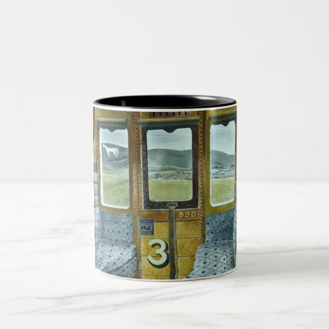 Train Landscape (by Eric Ravilious) Two-Tone Coffee Mug (Center)