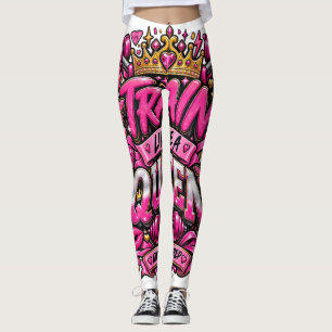 Train Like A Queen Pink Gym Motivation Typography Leggings