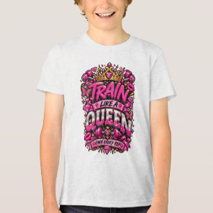 Train Like A Queen Pink Gym Motivation Typography Tri-Blend Shirt